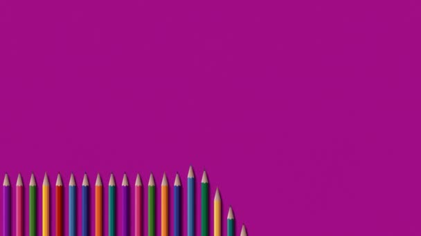 Set Colored Pencils Appearing Turn Background Pink Paper Video Animation — Stockvideo