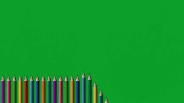 Set Colored Pencils Appearing Turn Background Green Paper Video Animation — Wideo stockowe