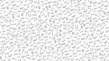 School moving drawing cartoon background. Hand drawn outline illustrations of contour subjects on a white background. Animation