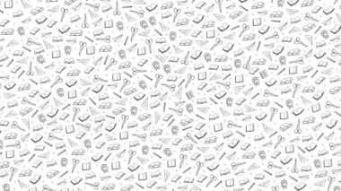 School moving drawing cartoon background. Hand drawn outline illustrations of contour subjects on a white background. Animation Back to school