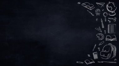 Teacher's Day. Creative banner Back to school. 4K animated banner design with black school board and white chalk drawings
