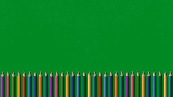 Teacher's Day. A set of colored pencils on a green paper background. School and education, office. Banner back to school