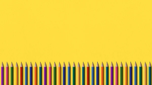 Teacher's Day. A set of colored pencils on a yellow paper background. School and education, office. Banner back to school
