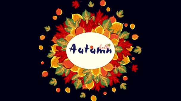 Animation Banner Hello Autumn Bright Orange Leaves Area Text Autumn — Vídeo de Stock