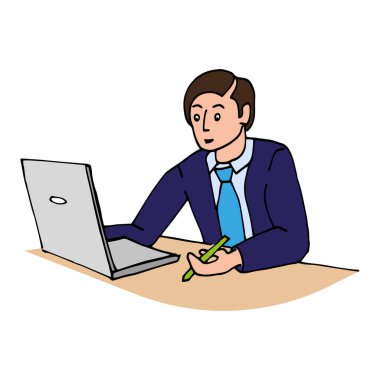 Ofis, müdür işi, takım elbiseli stilize bir adam.