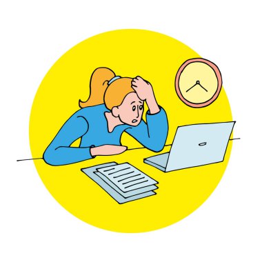 Kızın dizüstü bilgisayarla işini zamanında bitirecek zamanı yok.