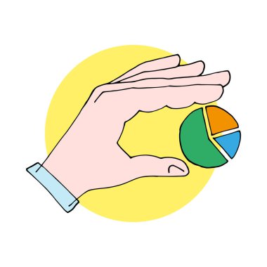 Bir pasta grafiği ile el, iş ve finans tema stili