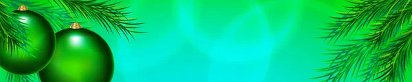 Рождественский Фон Зелеными Рождественскими Шарами Елками Баннер Заголовка Сайта Новый — стоковый вектор