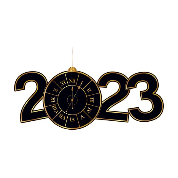 Chiffre Stylisé 2023 Avec Horloge Lieu Zéro Inscription Dorée Sur — Image vectorielle