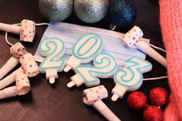 Happy New Year Candles Form Numbers 2023 Christmas Decorations Medical — Stock Photo, Image