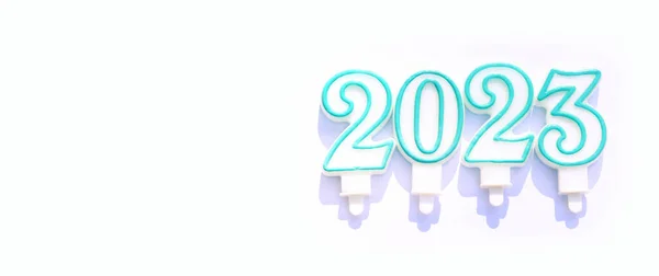 Numeral 2023 White Background Banner Website Place Your Text Candles — Stock Photo, Image