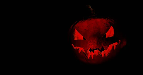 Děsivý Obraz Halloweenské Červené Dýně Černém Pozadí Strašidelný Obličej Vyřezaný — Stock fotografie