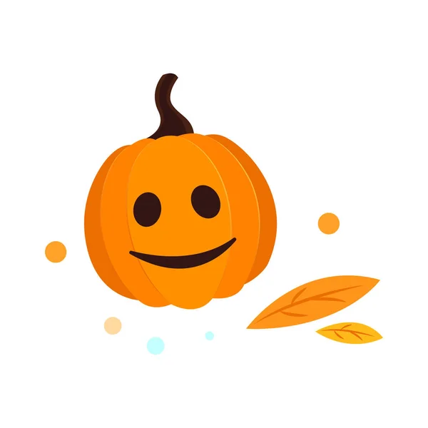Lächelnder Halloween Kürbis Mit Herbstblättern Dekor Orangefarbener Kürbiskopf Für Halloween — Stockvektor
