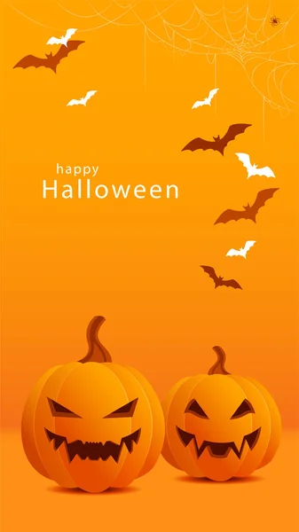 Bannière Orange Avec Des Citrouilles Souriantes Halloween Illustration Vectorielle Félicitations — Image vectorielle