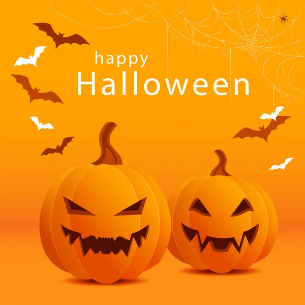 Bannière Orange Avec Des Citrouilles Souriantes Halloween Illustration Vectorielle Félicitations — Image vectorielle