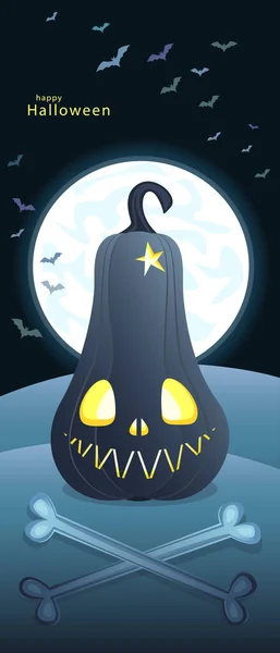 Frohes Halloween Vektor Cartoon Illustration Eines Länglichen Kürbisses Mit Einem — Stockvektor