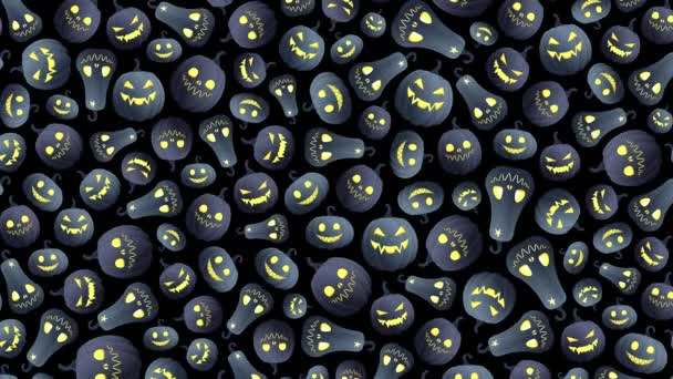 Loop Vídeo Fundo Halloween Diferentes Abóboras Cinza Com Rostos Brilhantes — Vídeo de Stock