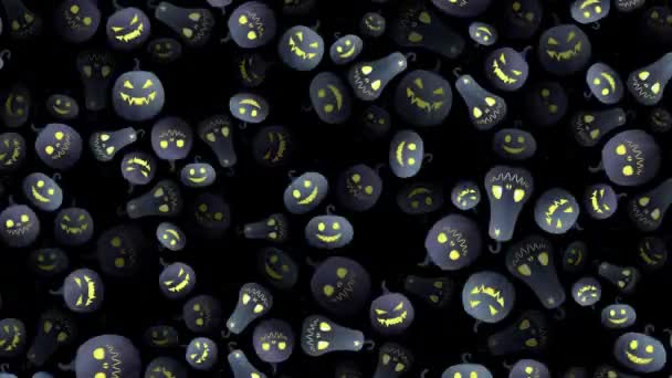 Looping Video Halloween Achtergrond Grijs Enge Glinsterende Pompoenen Met Gloeiende — Stockvideo