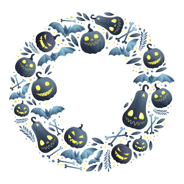 Arrière Plan Pour Halloween Avec Des Éléments Disposés Cercle Citrouilles — Image vectorielle