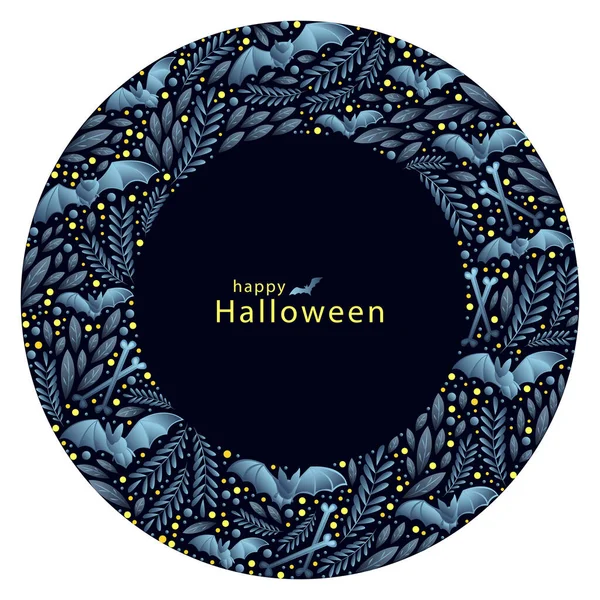 Sfondo Halloween Con Elementi Disposti Cerchio Pipistrelli Ossa Rami Piante — Vettoriale Stock