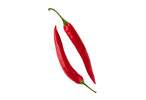 Two Red Hot Chili Peppers Isolated White Background Top View — Photo