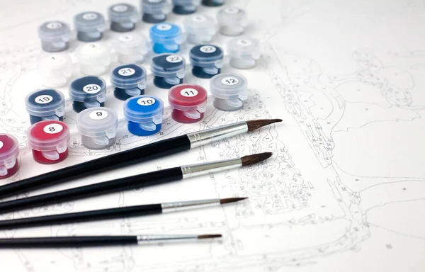 Creative Hobby Brushes Paints Painting Selective Focus Close — Foto de Stock