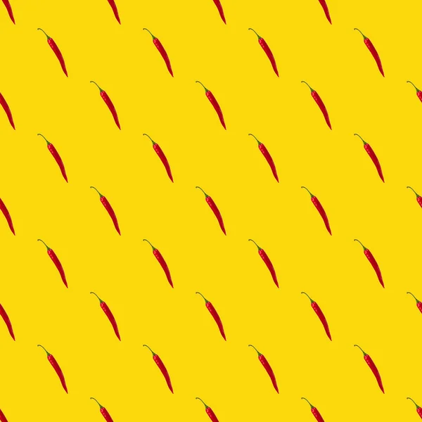 Bezešvé Vzor Izolované Červené Chilli Papričky Žlutém Pozadí Horní Pohled — Stock fotografie