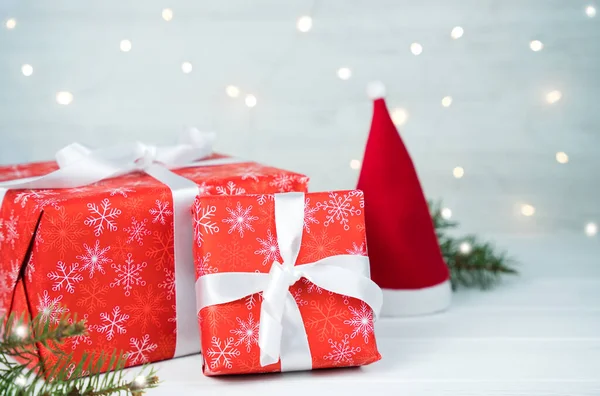 Coffrets Cadeaux Nouvel Noël Décor Noël Sur Fond Blanc Gros — Photo