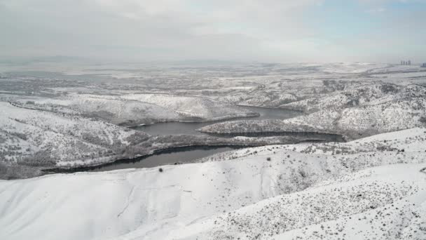 7680X4320 Winter Landscape Terrestrial Snowy Geography Meandering River Bed Valley — 비디오