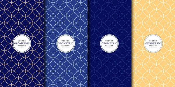 Kusursuz soyut modern geometrik çember çizgisi deseni. Mavi ve altın renkli geometrik daire çizgileri kusursuz desen.