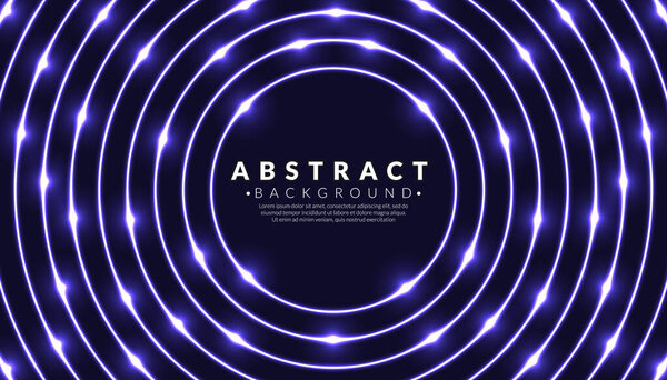Абстрактный фиолетовый неоновый свет. Современный круговой светящийся фон. Геометрическая концепция киберпанка. Векторная иллюстрация.