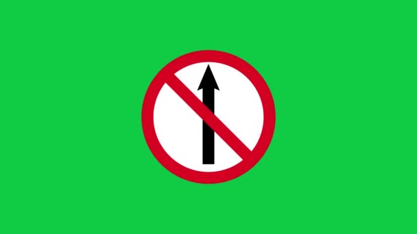 Kırmızı Trafik Işığı Animasyonu Yok Yeşil Ekranda Giriş Trafik Levhası — Stok video