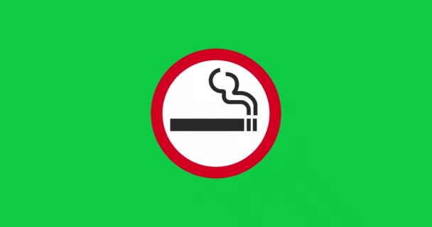 Rook Geen Animatie Geïsoleerde Groene Achtergrond Geen Waarschuwingsbord Voor Roken — Stockvideo