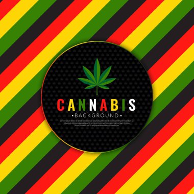 Esrar şeritli arka plan. Esrar yaprağı şablonu. Rastafarian konsepti. Vektör İllüstrasyonu.