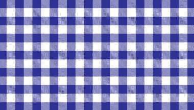 Mavi masa örtüsü desenli arka plan. Klasik ekose kumaş dokusu. Yiyecek ve içecek konsepti. Vektör illüstrasyonu.