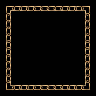 Gold chain round frame. Golden circle frames with necklace patterns isolated on black background. Border template.