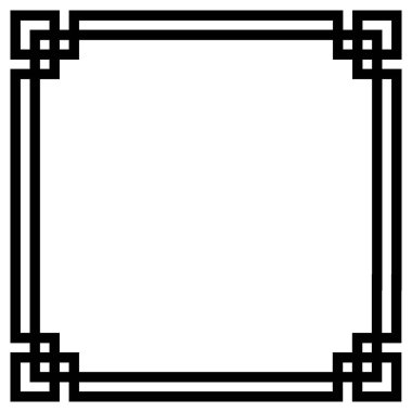 Siyah Çin çerçevesi. Beyaz zemin üzerinde geleneksel desenler izole edilmiş siyah beyaz kare çerçeveler. Kenarlık şablonu.