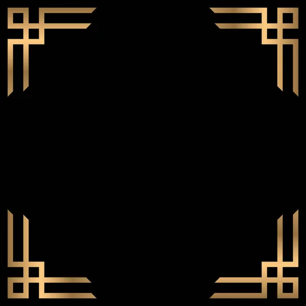 Gold Chinese Frame Golden Square Frames Traditional Patterns Isolated Black — Vector de stock