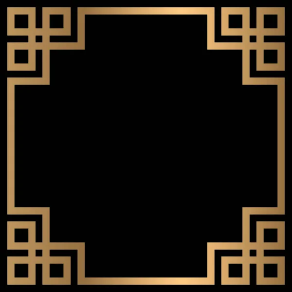 Gold Chinese Frame Golden Square Frames Traditional Patterns Isolated Black — Vector de stock