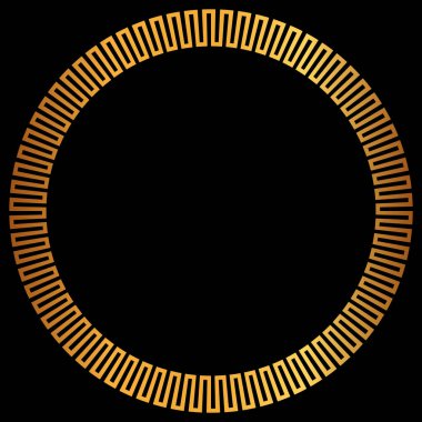 Golden round greek frame. Golden circle frames with traditional patterns isolated on black background. Greece circular ornament. Border template.