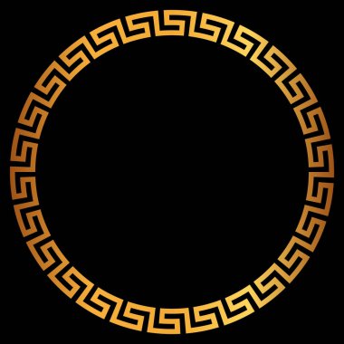 Golden round greek frame. Golden circle frames with traditional patterns isolated on black background. Greece circular ornament. Border template.