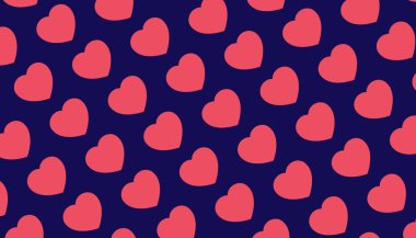 Kırmızı kalp desenli mavi arka plan. Romantik bir kavram. Kusursuz desen. Vektör illüstrasyonu.