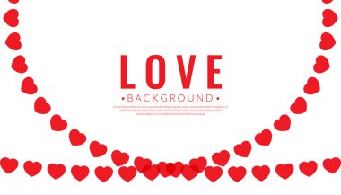 Kırmızı kalp bayrak arka planda. Romantik bir kavram. Düz stil duvar kağıdı şablonları. Vektör illüstrasyonu.