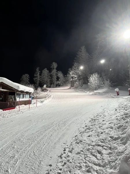 Skigebied Winter Nachts — Stockfoto