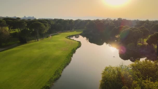 Aerial Green Golf Courses Amazing Sunset View Aerial — Stockvideo