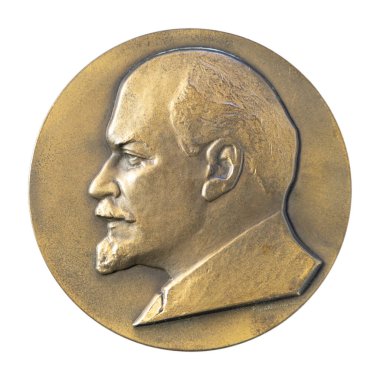 Ulyanovsk, Rusya - 09 Ocak 2022: Jubilee madalyası büyük masaüstü madalyonu ünlü Rus devrimci, politikacı, Marksist Vladimir Ilyich Lenin Ulyanov.