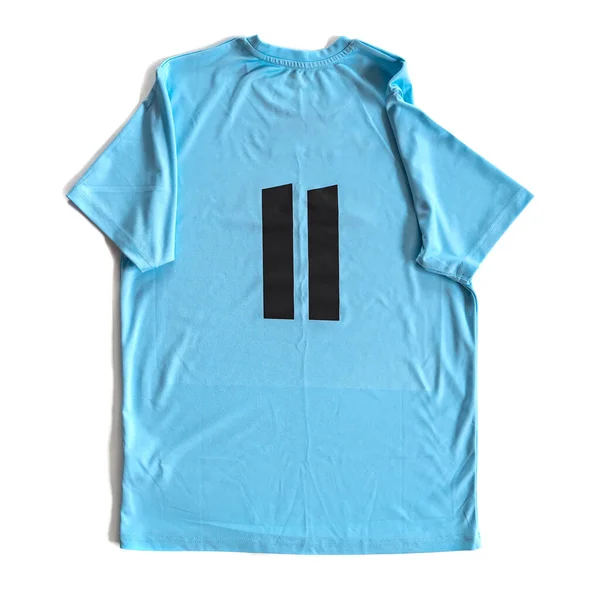 Tričko Světle Modrá Barva Číslem Izolované Bílém Pozadí Horní Pohled — Stock fotografie