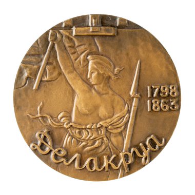 Ulyanovsk, Rusya - 28 Ağustos 2021: Ünlü Fransız ressam Ferdinand Victor Eugene Delacroix 'in yıldönümü madalyası