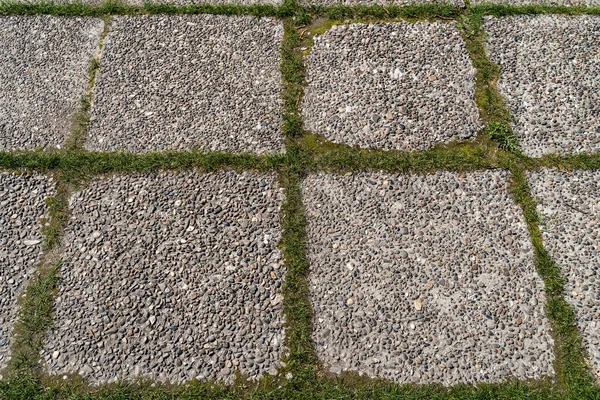 Old Vintage Road Footpath Cement Slabs River Pebbles Close Top — Stock Photo, Image