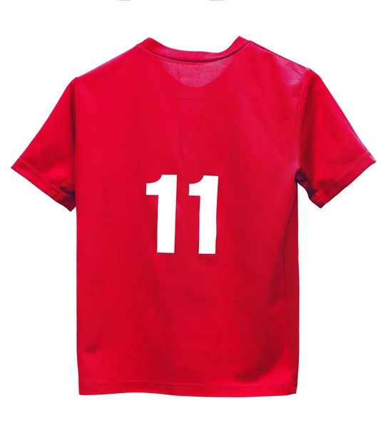 Tričko Červená Barva Číslem Izolované Bílém Pozadí Horní Pohled Zblízka — Stock fotografie